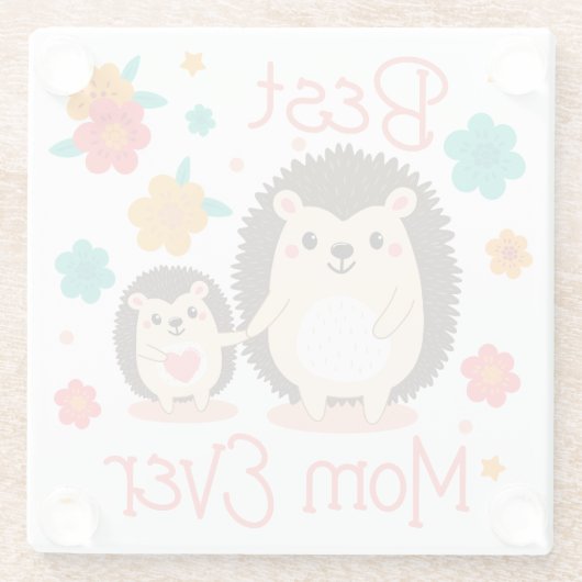 Beste moeder ooit moeder en Baby egel Glazen Onderzetter (Achterkant)