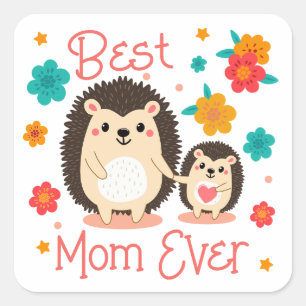 Beste moeder ooit, moeder en baby egel vierkante sticker