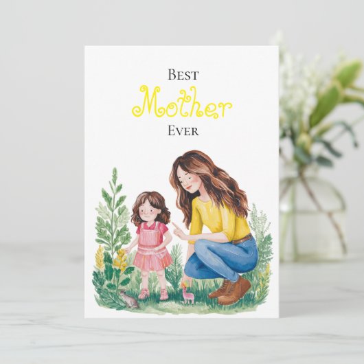 Beste moeder ooit moeder en kind bonding moment on kaart (Staand voorkant)