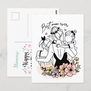 Beste Moeder ooit moeder, kinderen / bloemen brief Briefkaart