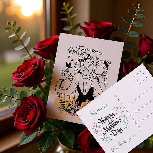 Beste Moeder ooit moeder, kinderen / bloemen brief Briefkaart