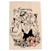 Beste moeder ooit moeder, kinderen en bloemen medium cadeauzakje (Voorkant)