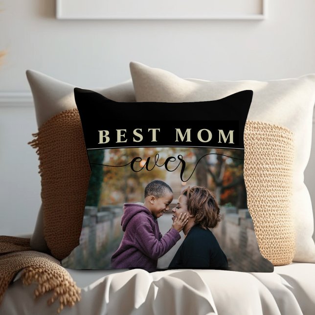 Beste Moeder ooit Moederdag Sierkussen (Best Mom Ever Photo simple modern black and white pillow)