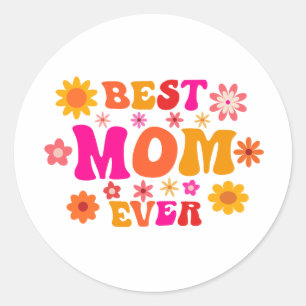 Beste Moeder Ooit Retro Groovy Bloemige Moederdag Ronde Sticker