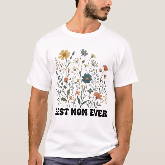 Beste moeder ooit Retro Wildflower Shirt, cadeau v T-shirt (Voorkant)