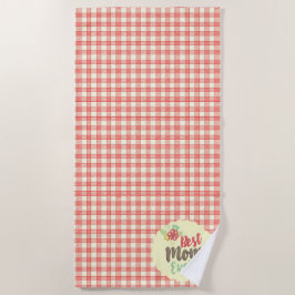 "Beste moeder ooit" Rood Gingham Handdoekenset opt Strandlaken