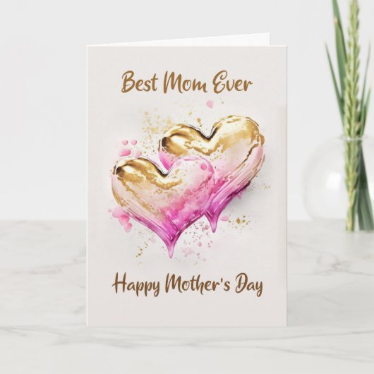 Beste Moeder Ooit Roze Gouden Harten Moederdag Feestdagen Kaart (Voorkant)