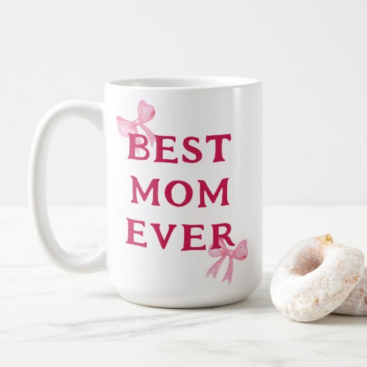 Beste Moeder Ooit Roze Strik Minimal Moederdag Ges Koffiemok (Met donut)