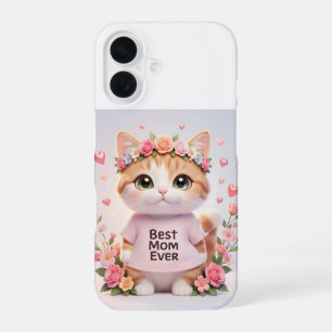 Beste Moeder Ooit Schattige Bloemrijke Kat iPhone 16 Hoesje