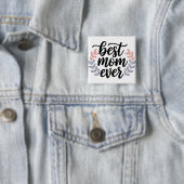Beste moeder ooit script met Delicate Leaf Vierkante Button 5,1 Cm (In situ)
