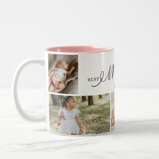 Beste moeder ooit script Moederdag 5 fotocollage Tweekleurige Koffiemok (Links)