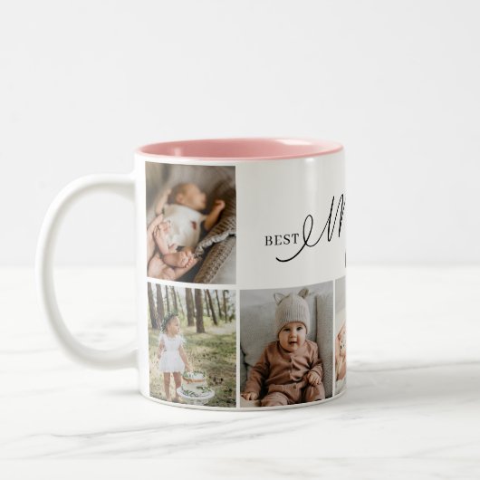 Beste moeder ooit script Moederdag 7 fotocollage Tweekleurige Koffiemok (Links)