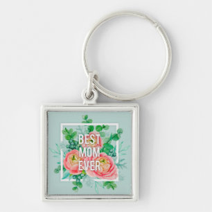 Beste moeder ooit waterverf pioen roze en groen sleutelhanger