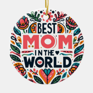 Beste Moeder Ter Wereld Folk Art Bloemstuk Moederd Keramisch Ornament