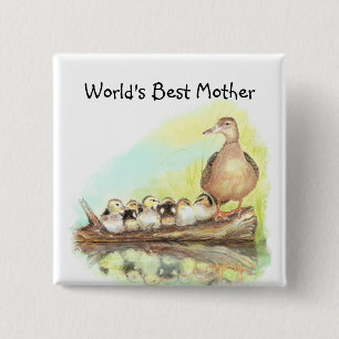 Beste moeder ter wereld met eend en eendjes vierkante button 5,1 cm