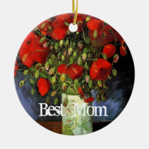 Beste moeder, vaas met rode klaprozen keramisch ornament