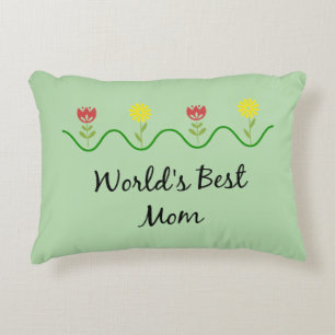 "Beste moeder van de wereld" grafisch bloemendesig Accent Kussen