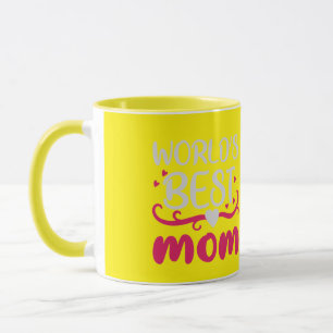 Beste Moeder van de Wereld Heldergele en Roze Typo Mok