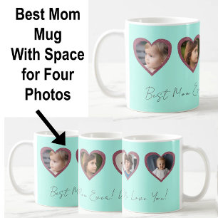Beste Mom Aqua Blauwgroen Harten Vier Kinder Fotoc Koffiemok