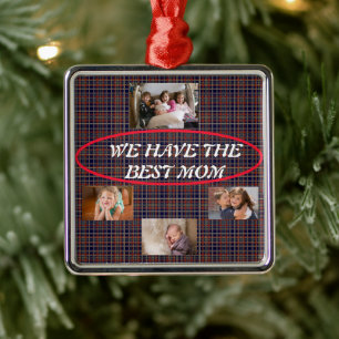 Beste Mom Tartan Plaid 4 foto's Handgeschreven scr Metalen Ornament