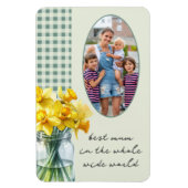 Beste Mum Foto Groene Gingham en Daffodils in Jar Magneet (Verticaal)