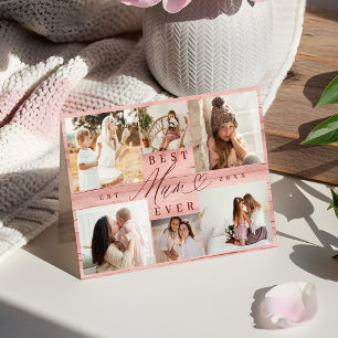 Beste Mum Ooit Foto Familie Collage Roze Houtkorre Kaart