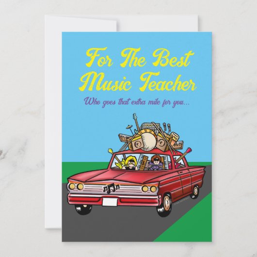 Beste muziekleraar, vlakke wenskaart kaart (Voorkant)