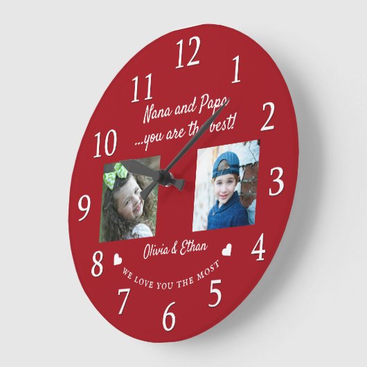 Beste Nana en Papa kleinkinderen Fotocollage Rood Grote Klok (Hoek)