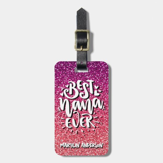 BESTE NANA OOIT GLITTER CUSTOM TYPOGRAPHY BAGAGELABEL (Voorkant verticaal)
