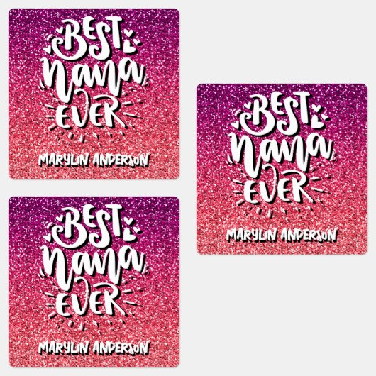 BESTE NANA OOIT GLITTER CUSTOM TYPOGRAPHY LABELS (Groep)