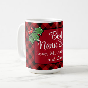 Beste Nana ooit Kerstmis klassieker Red Plaid Holl Koffiemok