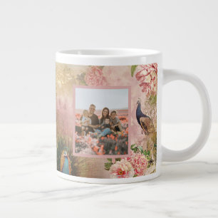 Beste Nana Roze Bloemen Peacock Foto Moederdag Extra Grote Beker