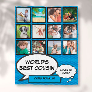 Beste Neef van de Wereld 12 Foto Strips Blauw Plez Fleece Deken