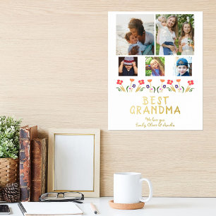 Beste Oma Bloemen 5 Foto Collage Aandenken Folie Afdrukken