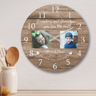 Beste oma en opa kleinkinderen 2 foto hout grote klok