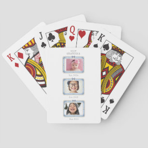 Beste oma Est aangepaste datum 3 foto Lieve preppy Pokerkaarten