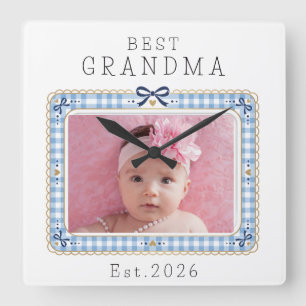 Beste oma Est aangepaste datum foto Schattig prepp Vierkante Klok
