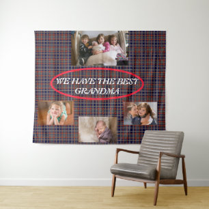 Beste oma Levendig Rood Blauw Geruit Tartan Achter Wandkleed