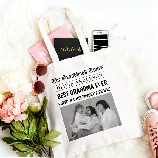 Beste oma ooit aangepaste foto krantenkop tote bag