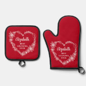 Beste oma ooit gepersonaliseerd rood ovenwant & pannenlap set (Voorkant)