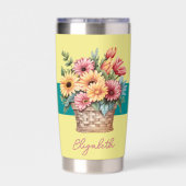 Beste oma ooit gerbera bloemen geel geïsoleerde drinkbeker (Achterkant)