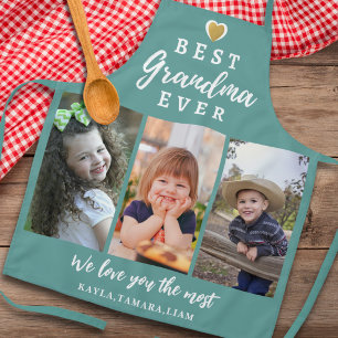 Beste oma ooit kleinkinderen 3 fotocollage groen schort