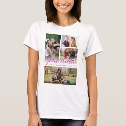 Beste oma ooit Moderne gepersonaliseerde 4 foto T-shirt (Voorkant)