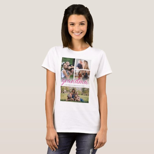 Beste oma ooit Moderne gepersonaliseerde 4 foto T-shirt (Voorkant volledig)