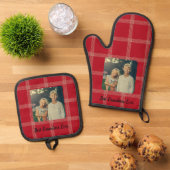 Beste oma ooit Red Gingham Custom Photo Ovenwant & Pannenlap Set (Top down)
