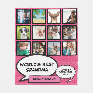 Beste oma ter wereld, oma 12 foto roze fleece deken