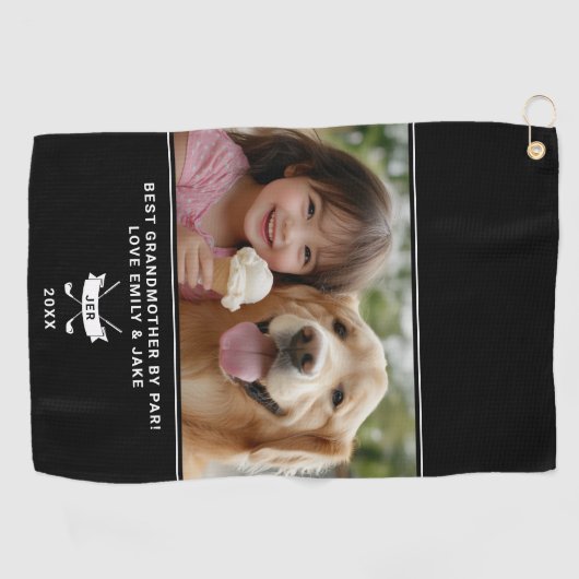 Beste oma van Par Funny Golfer Custom Photo Golfhanddoek (Horizontaal)