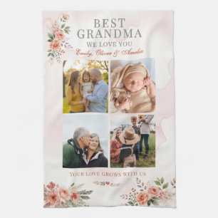 Beste oma we houden van jou foto collage bloemen theedoek