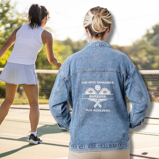 Beste Oma's Play Pickleball Gepersonaliseerde naam Denim Jacket