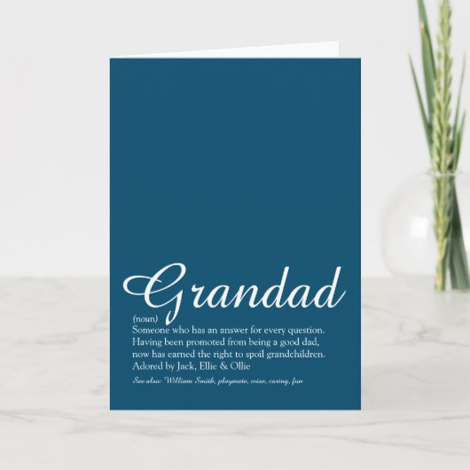 Beste Ooit Opa, Grootvader, Papa Definitie Script Kaart (Voorkant)